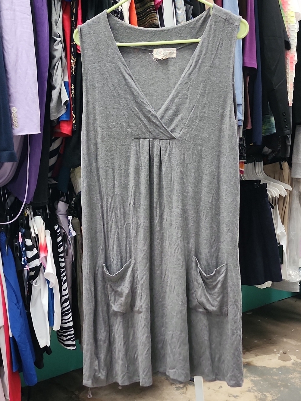 Pink Rose Gray Sleeveless V-neck Pocket Dress